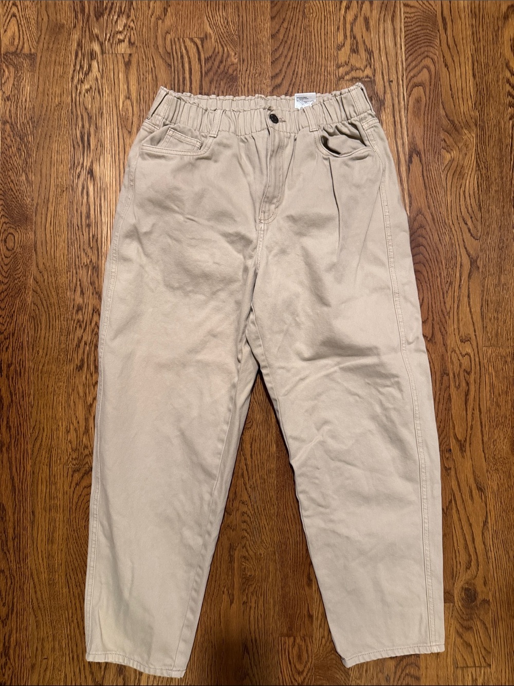 H&M Beige Elastic-Waist Barrel Leg Denim Pants size 10